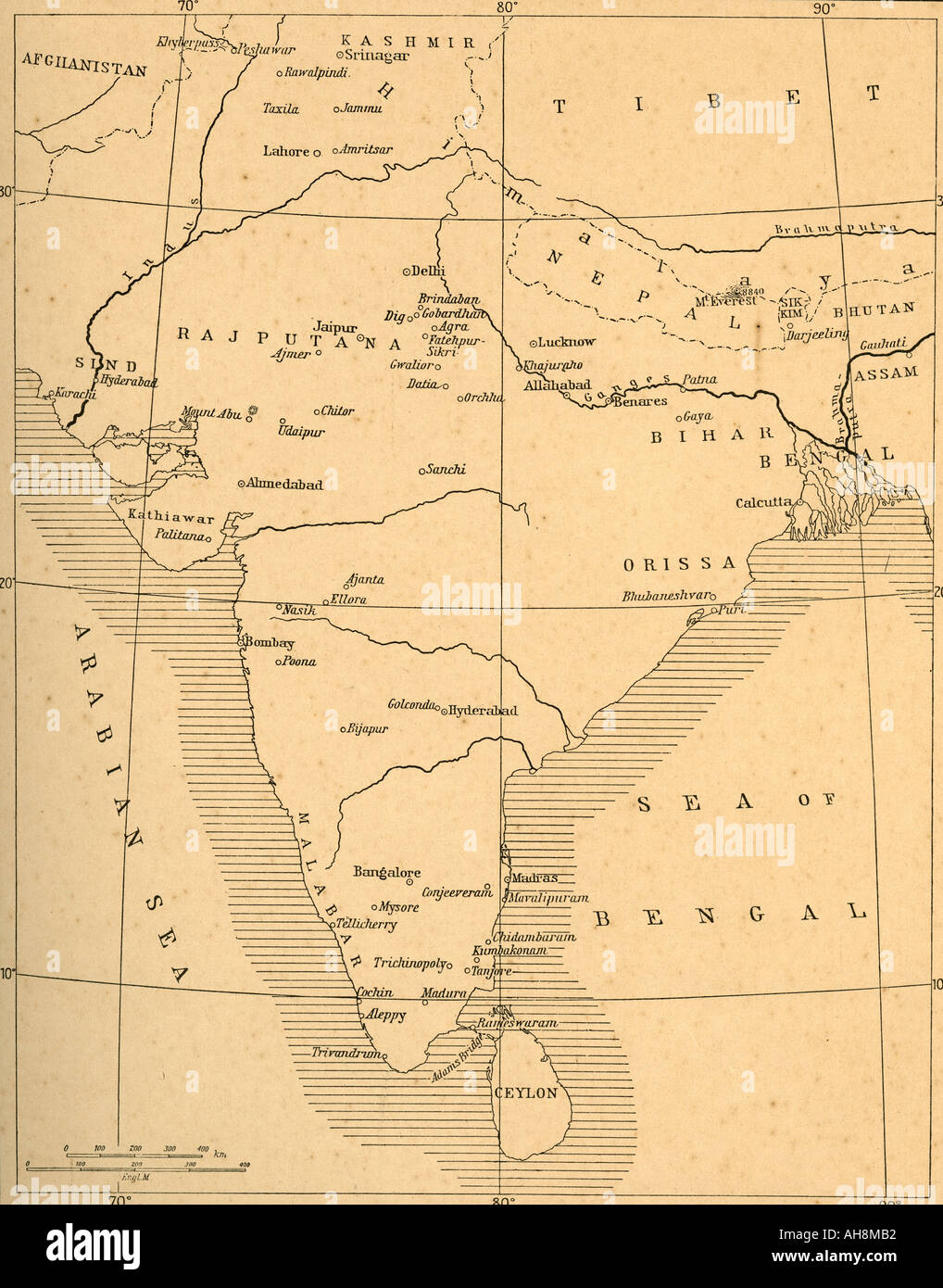 AAD71498 old Map of India Stock Photo
