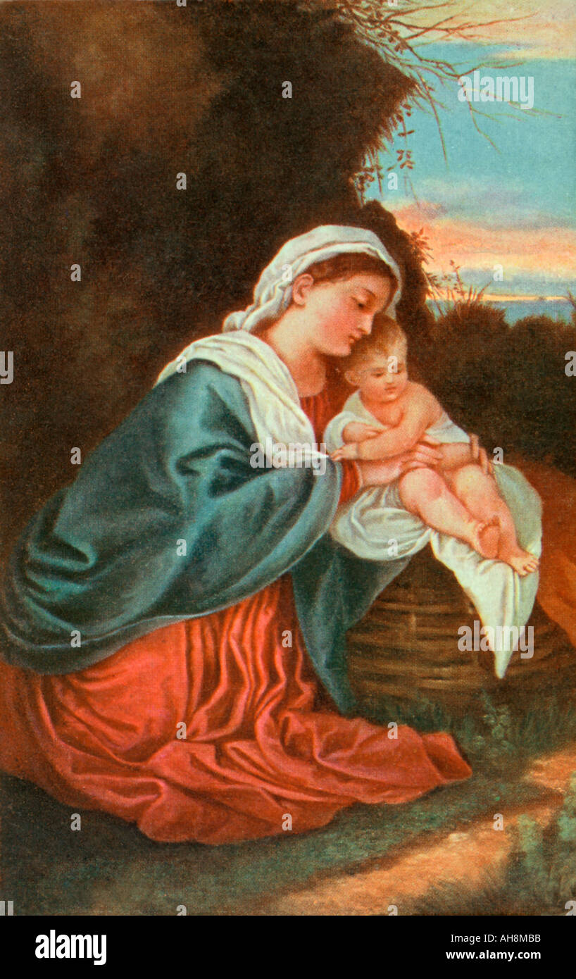 AAD71501 European Painting showing Mother and Child Stock Photo