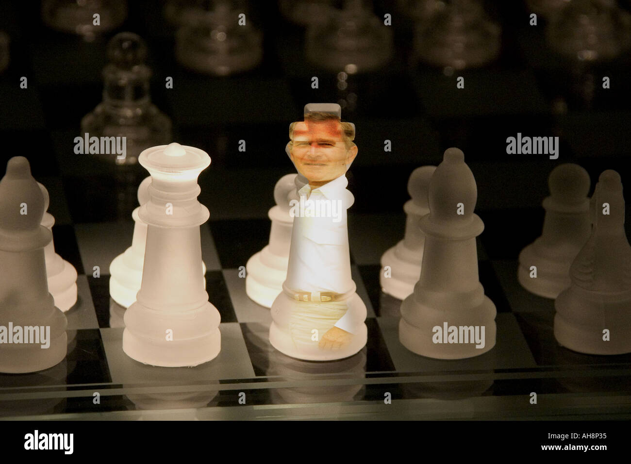 Chess Set President Bush as King Stock Photo