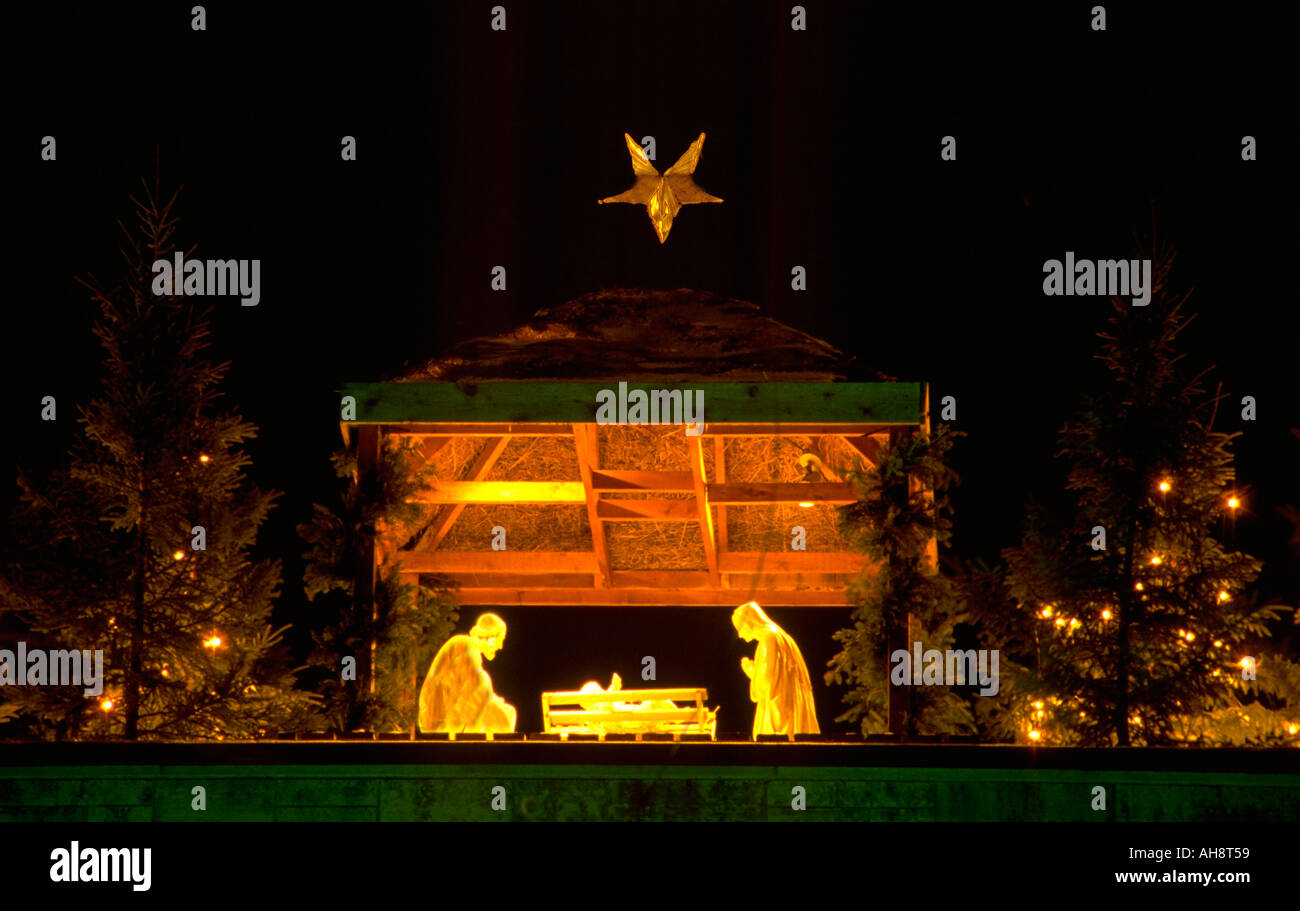 Nativity Scene on top of building at St Thomas University. St Paul