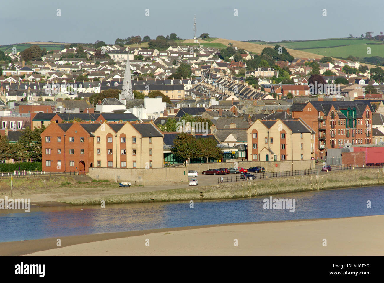 River Taw waterfront low tide at Barnstaple town modern apartment