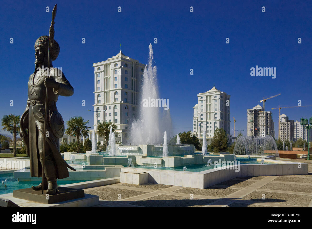 Statue of nomad warrior in recreation zone of new district of Ashgabat, Turkmenistan Stock Photo