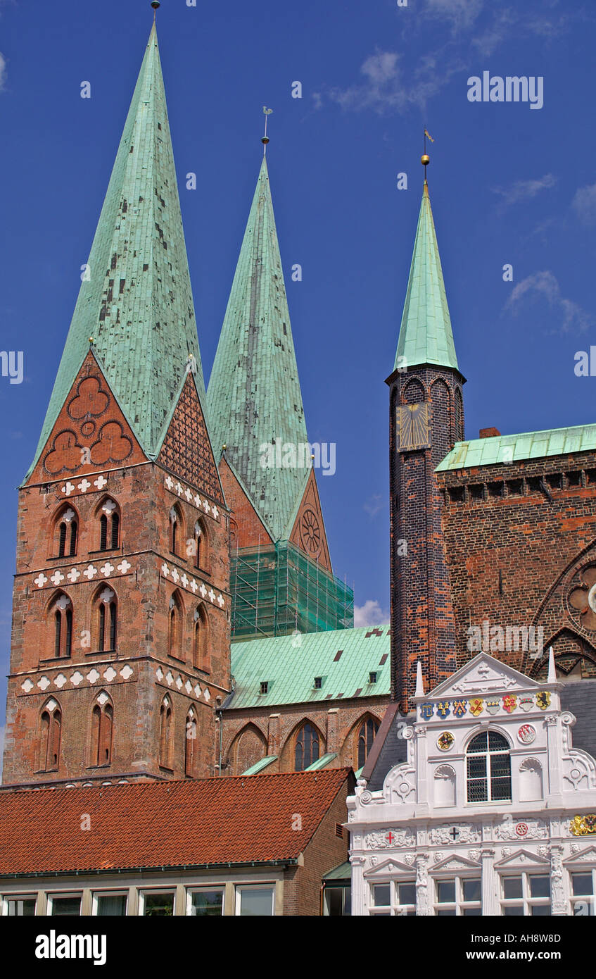 Luebeck St Marien and townhall Stock Photo