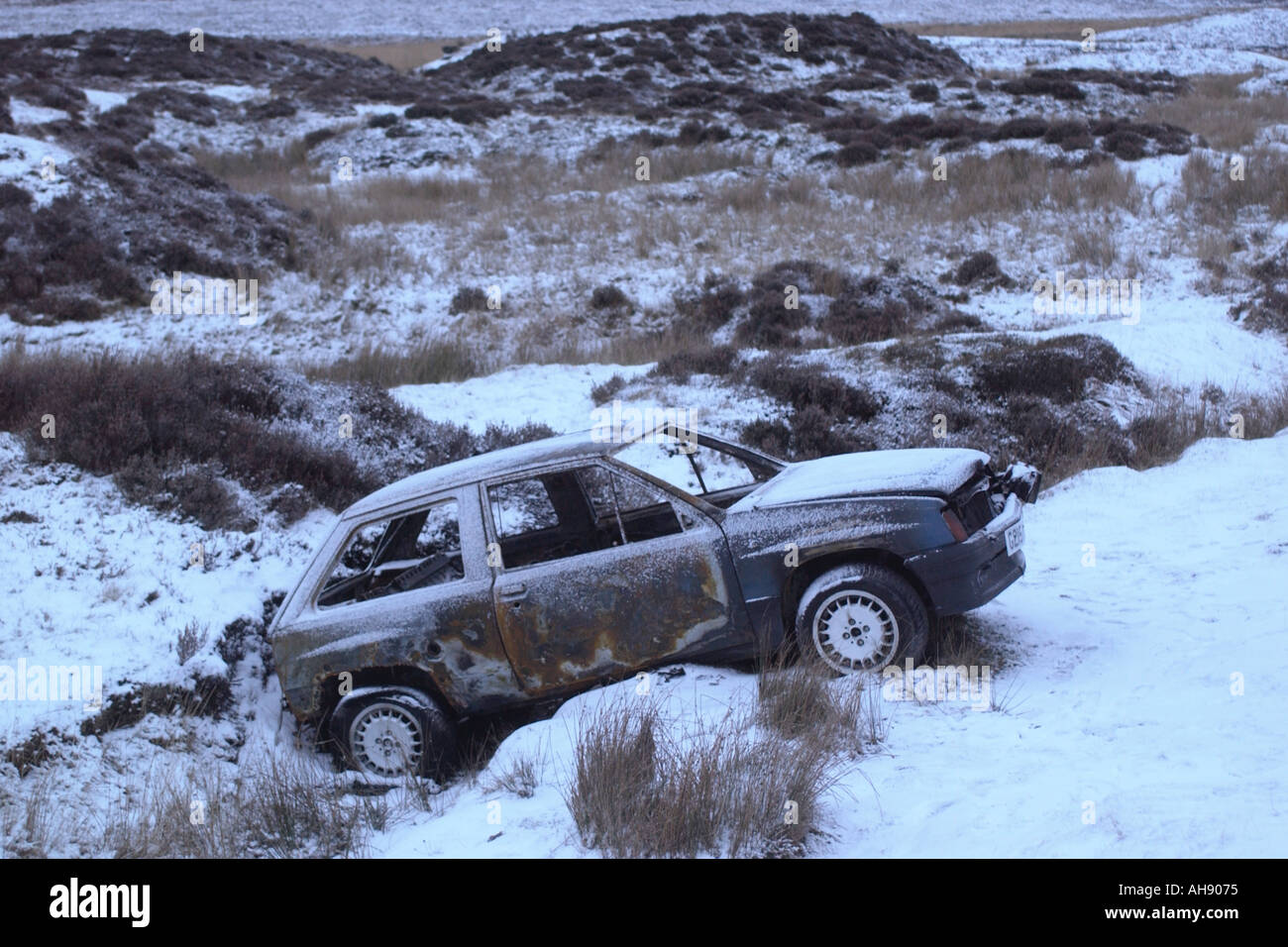 Car burnt out and dumped in the Brecon Beacons National Park Wales UK ...