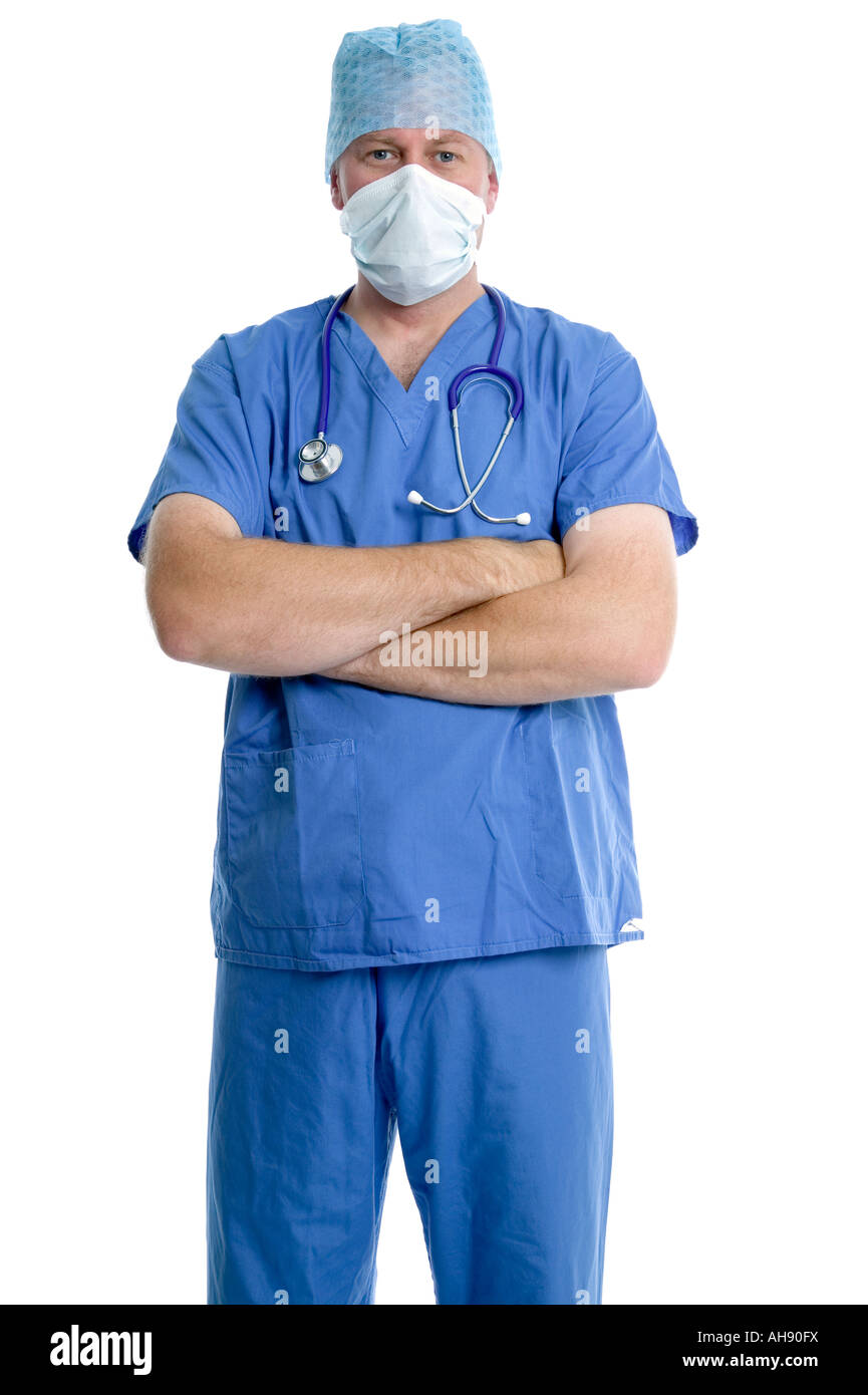 Friendly surgeon in scrubs with his arms folded Stock Photo