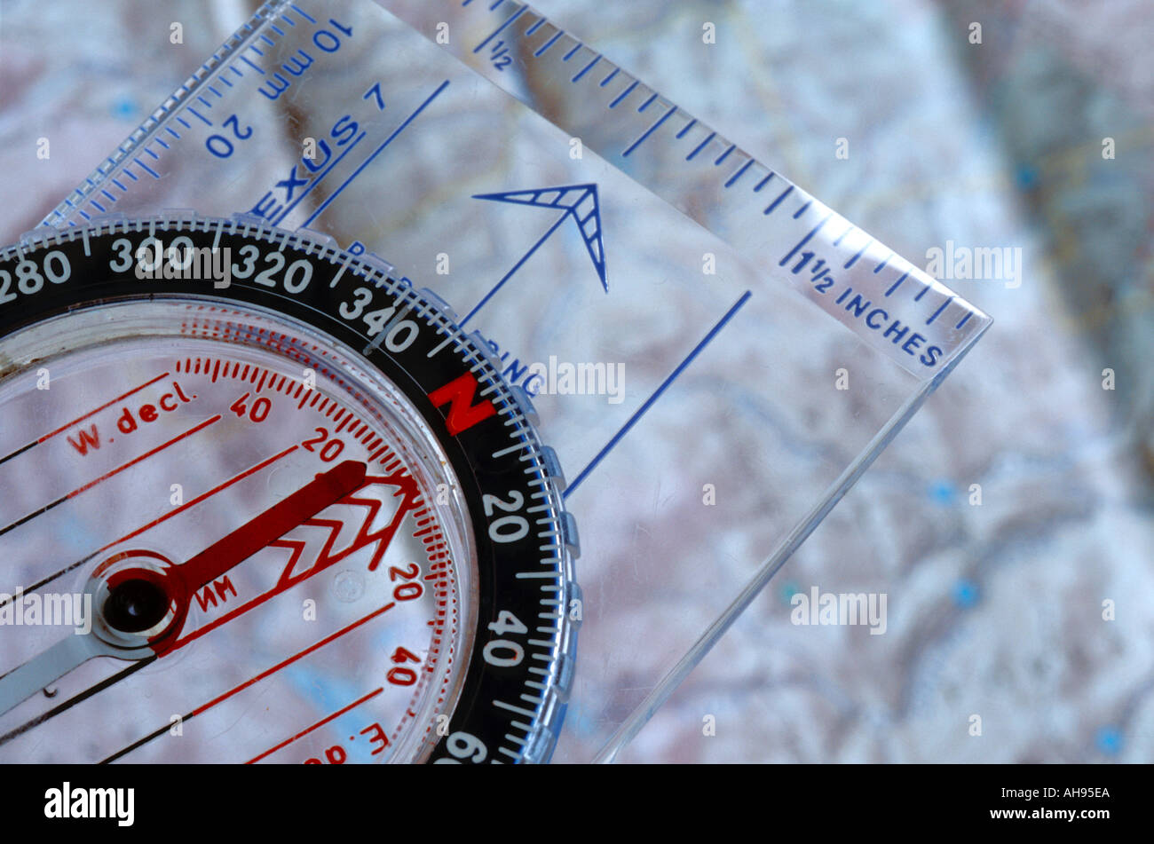 Compass and map for travel direction finding and orientation Stock
