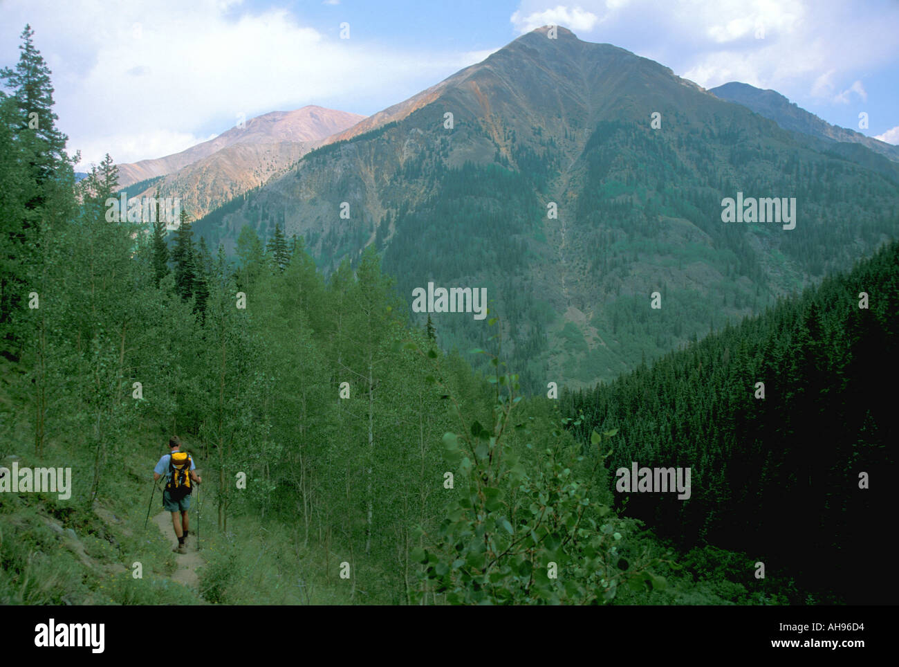 Hiker trekker in wilderness of Colorado Rocky Mountains in USA Stock Photo