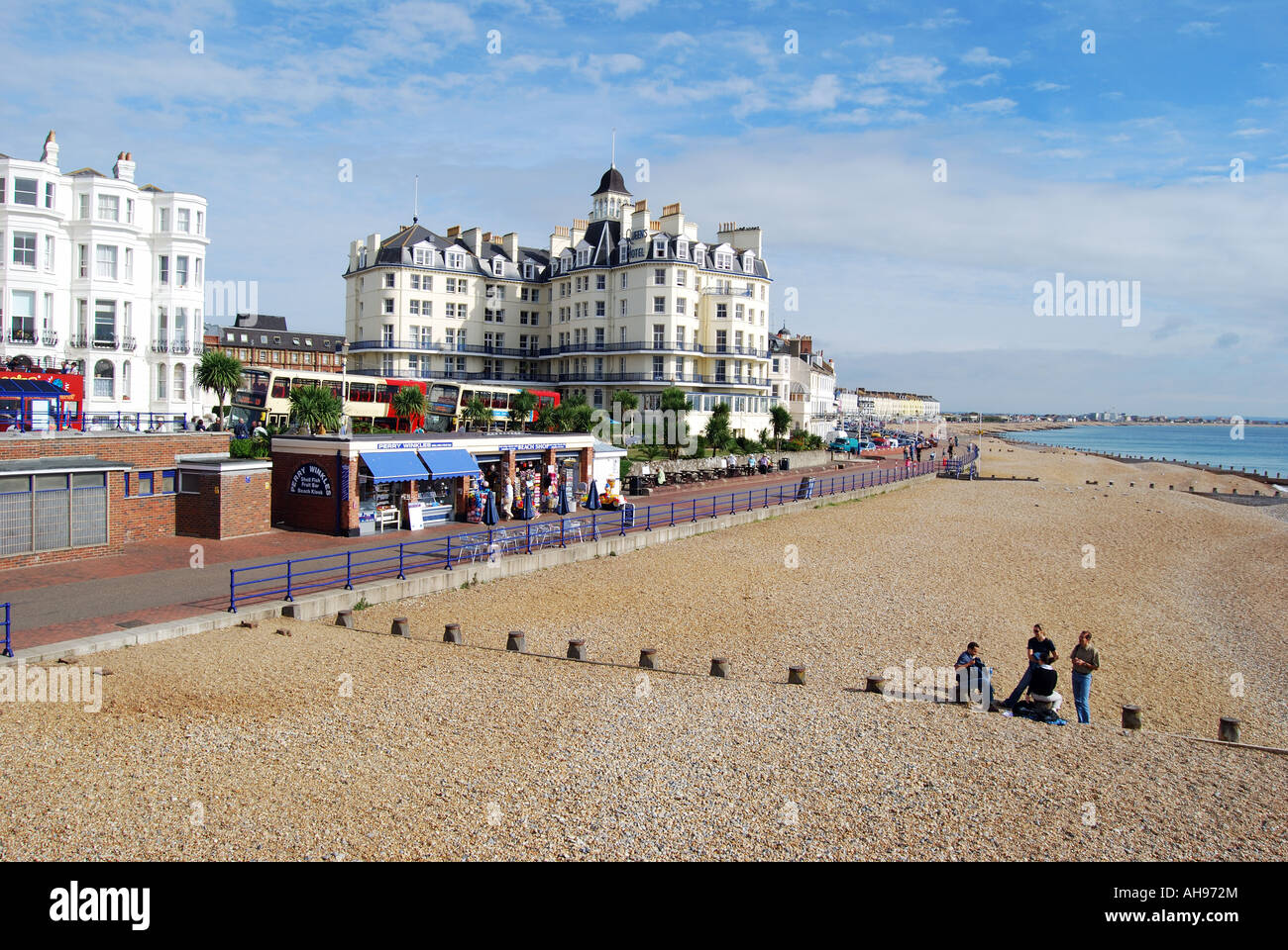 Beach and promenade from Pier, Eastbourne, East Sussex, England, United Kingdom Stock Photo