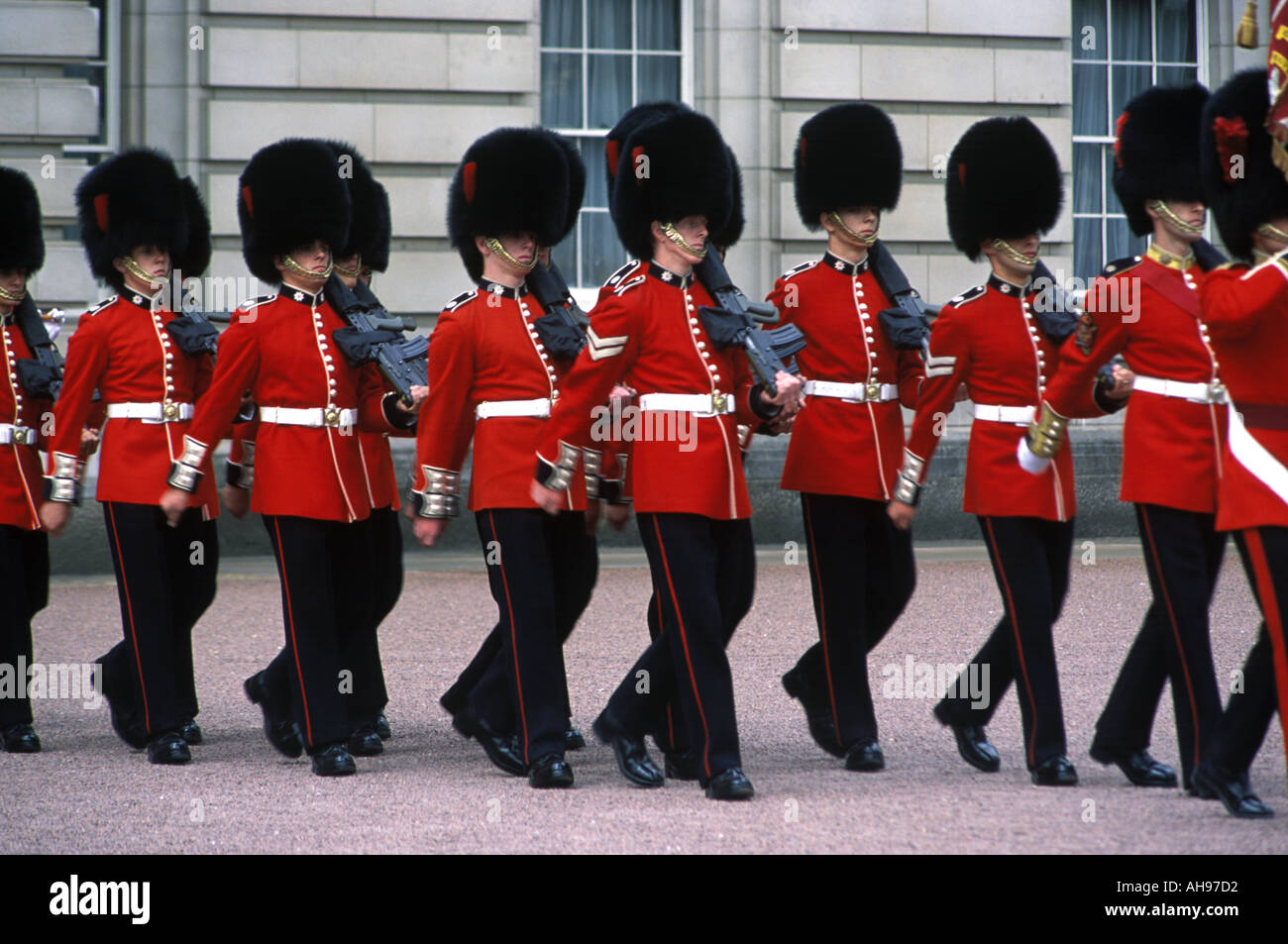 The Changing of the Guard outside Buchingham Palace in London Stock Photo