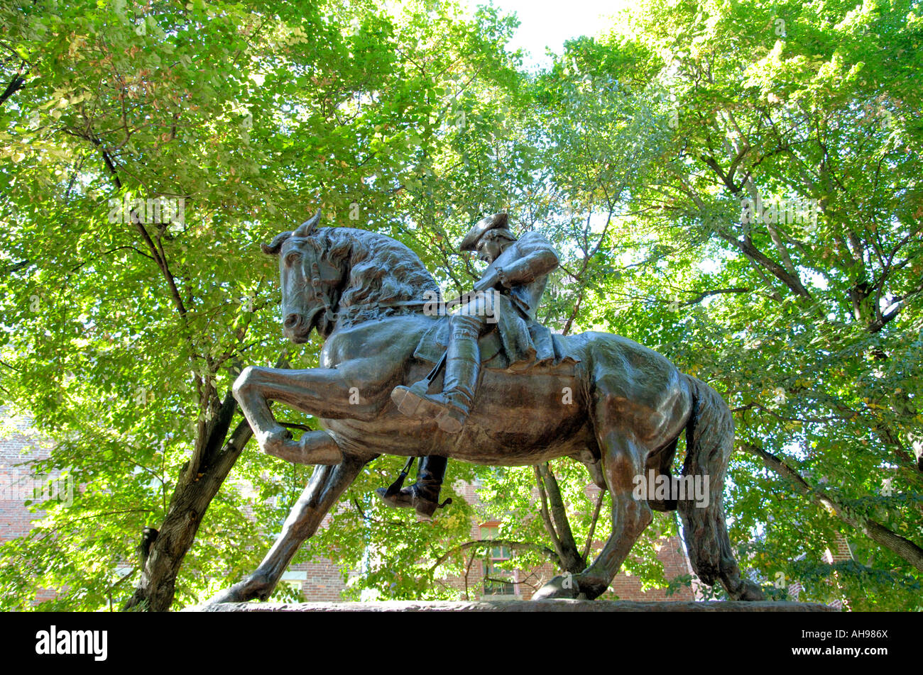 Midnight Ride of Paul Revere statue in Boston's North End. Stock Photo