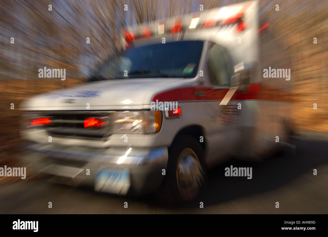 Ambulance moving fast to an emergency Stock Photo
