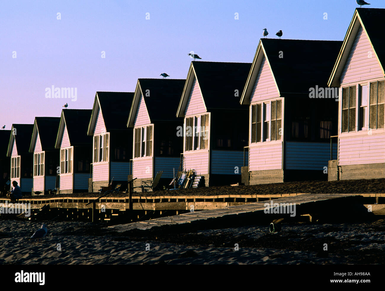 Vacation cottages along the beach in North Truro on Cape Cod Massachusetts Stock Photo