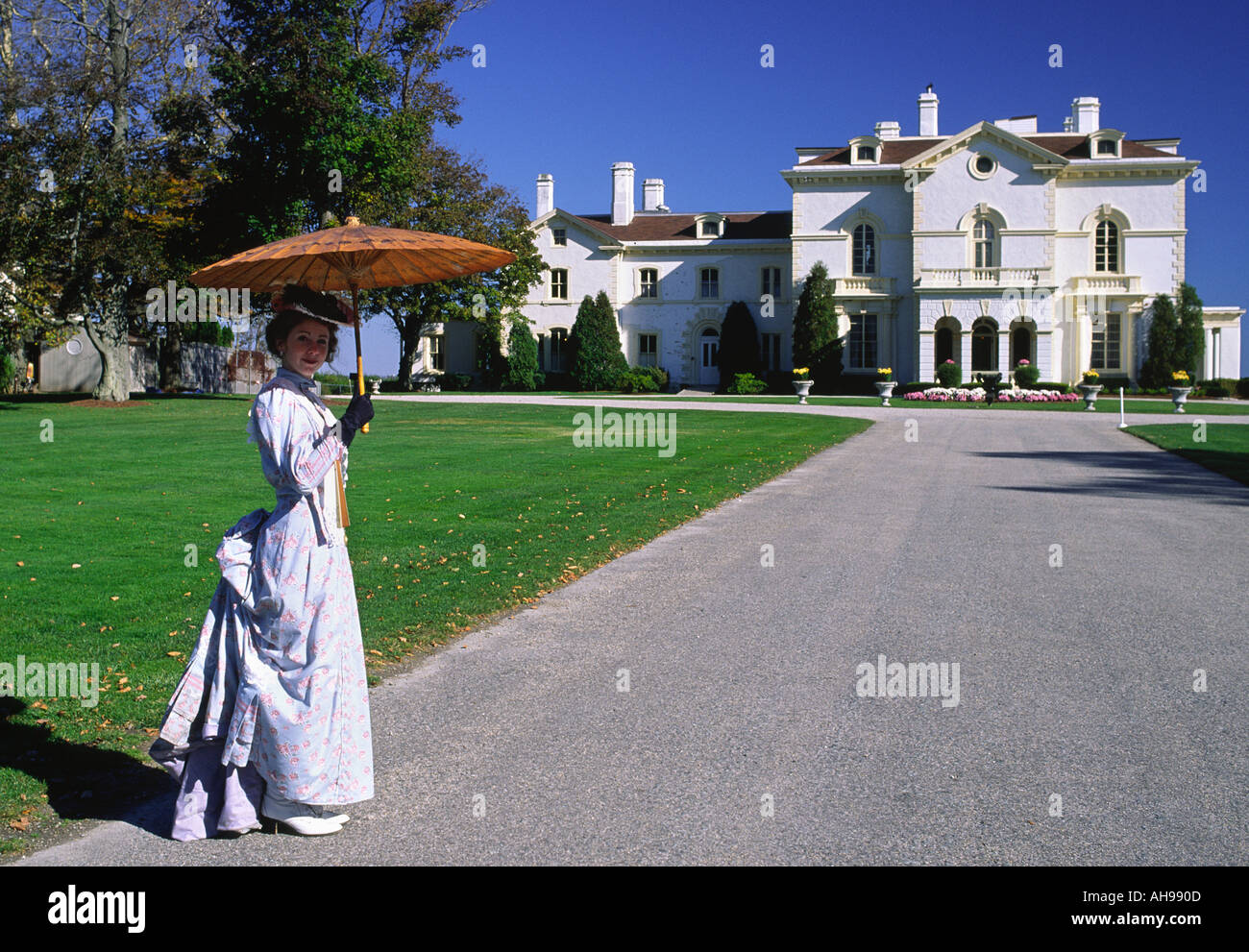 Period reenactor, Astors Beechwood mansion, Newport, Rhode Island Stock