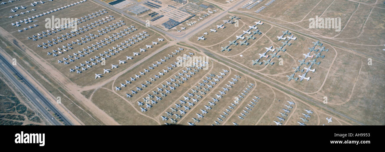 Aerial view of bone yard F4 fighter aircraft at Montham AFB Tucson AZ Stock Photo