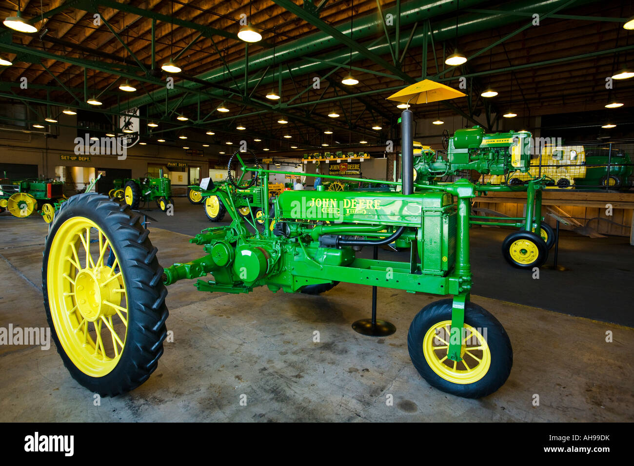 ILLINOIS Moline Restored antique tractors displayed in John Deere Collectors Center Stock Photo