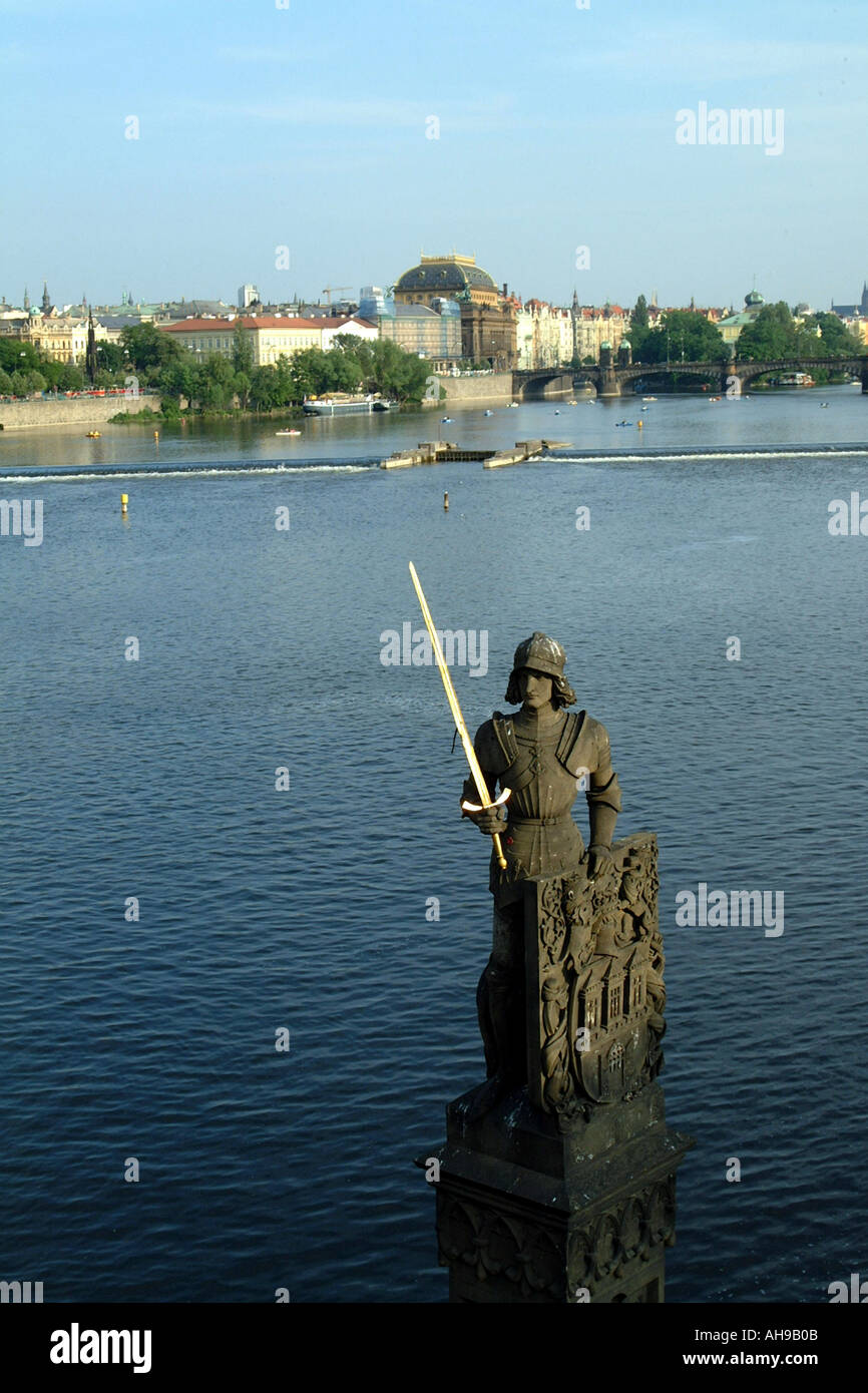 Prague Czech Republic Europe Statue of Bruncvik Holding Golden Sword