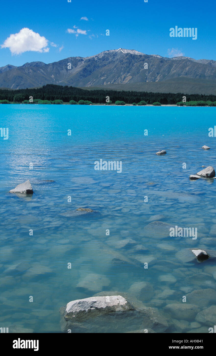 Glacial blue Lake Tekapo near Mount Cook National Park South Island New ...