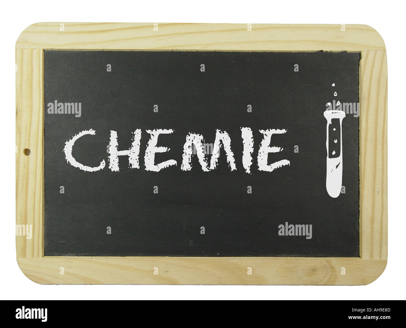 Chalk board with the label chemistry Symbol for school learning and