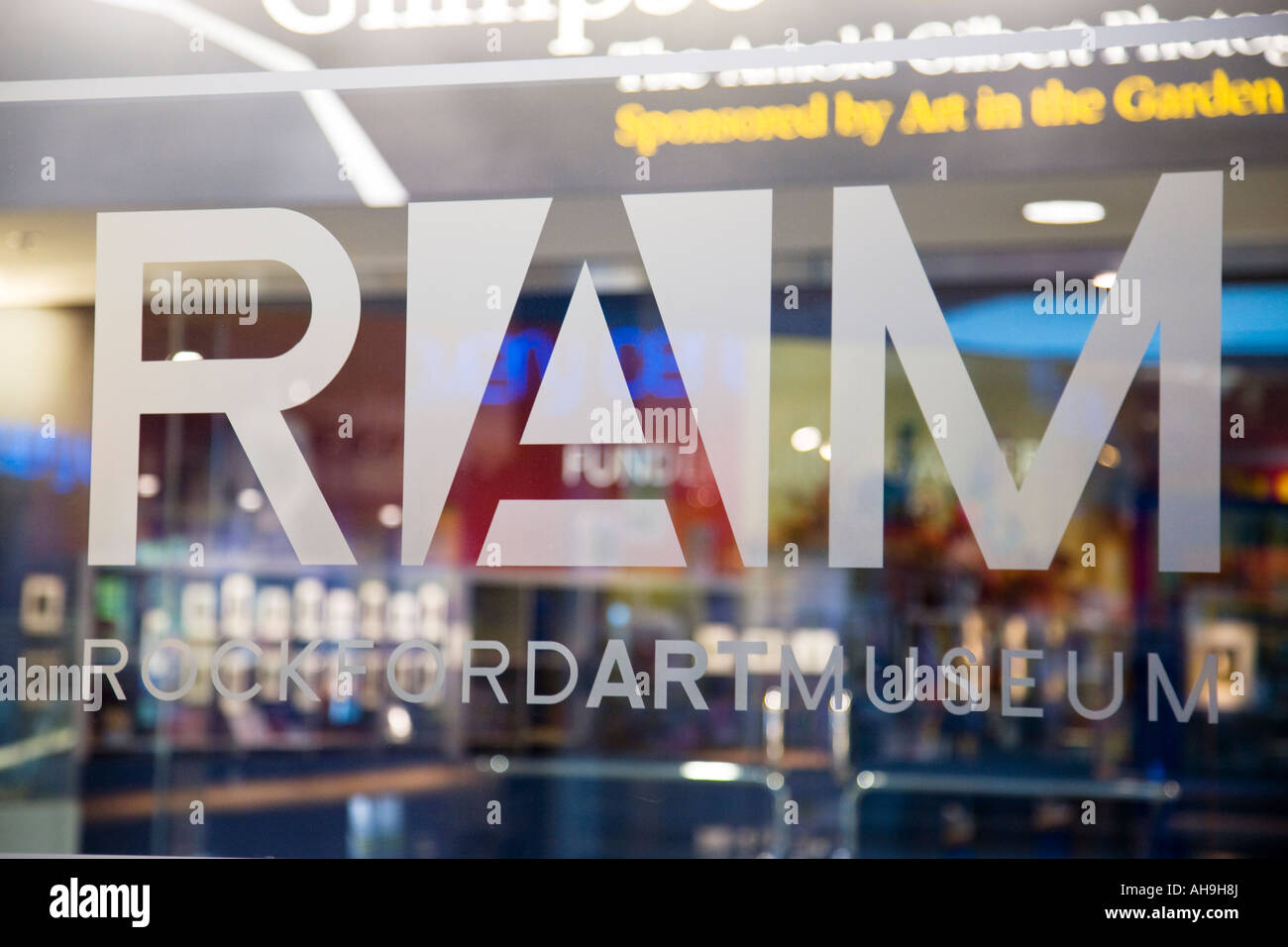 ILLINOIS Rockford Rockford Art Museum lettering sign on glass entrance