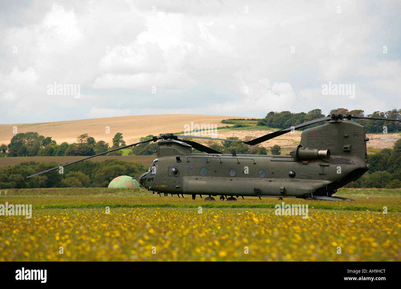 Boeing CH47 Chinook helicopter parked at Shoreham Airport, West Sussex