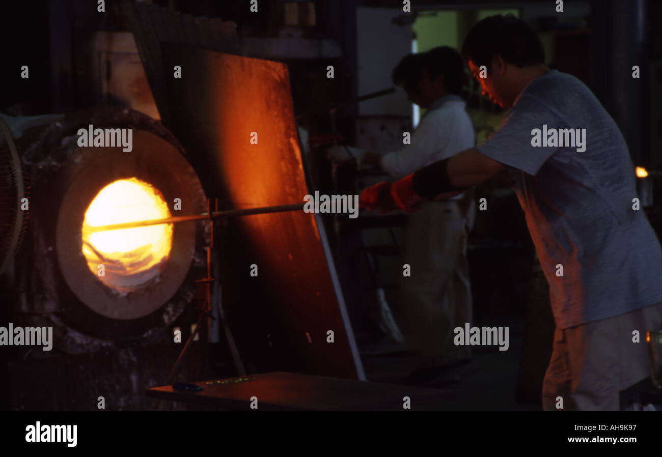 Glass blowing with furnace Traditional Okinawa glass Itoman Okinawa Japan Stock Photo