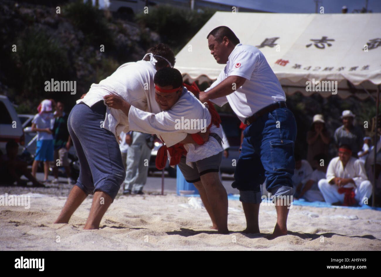 Tegumi - Traditional Okinawan wrestling a cross between Judo and Sumo Stock Photo
