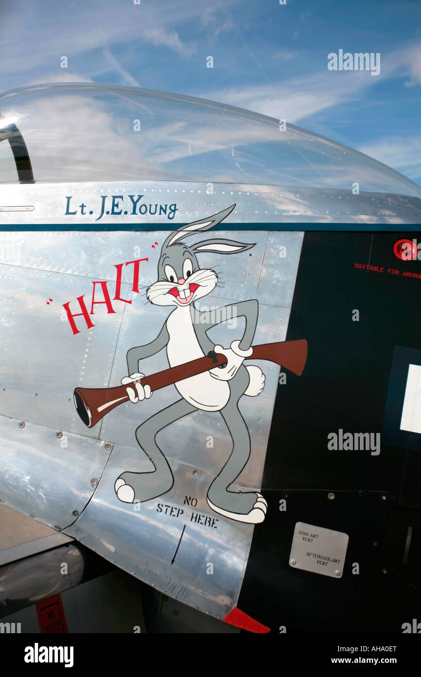 Nose art from the Jumpin' Jacques P-51D-20-NA Mustang warbird Stock Photo
