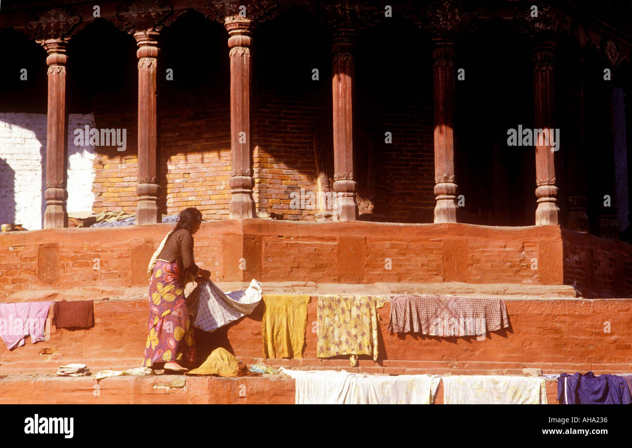 Hanging clothes out to dry,Durbar Square, Kathmandu Nepal Stock Photo