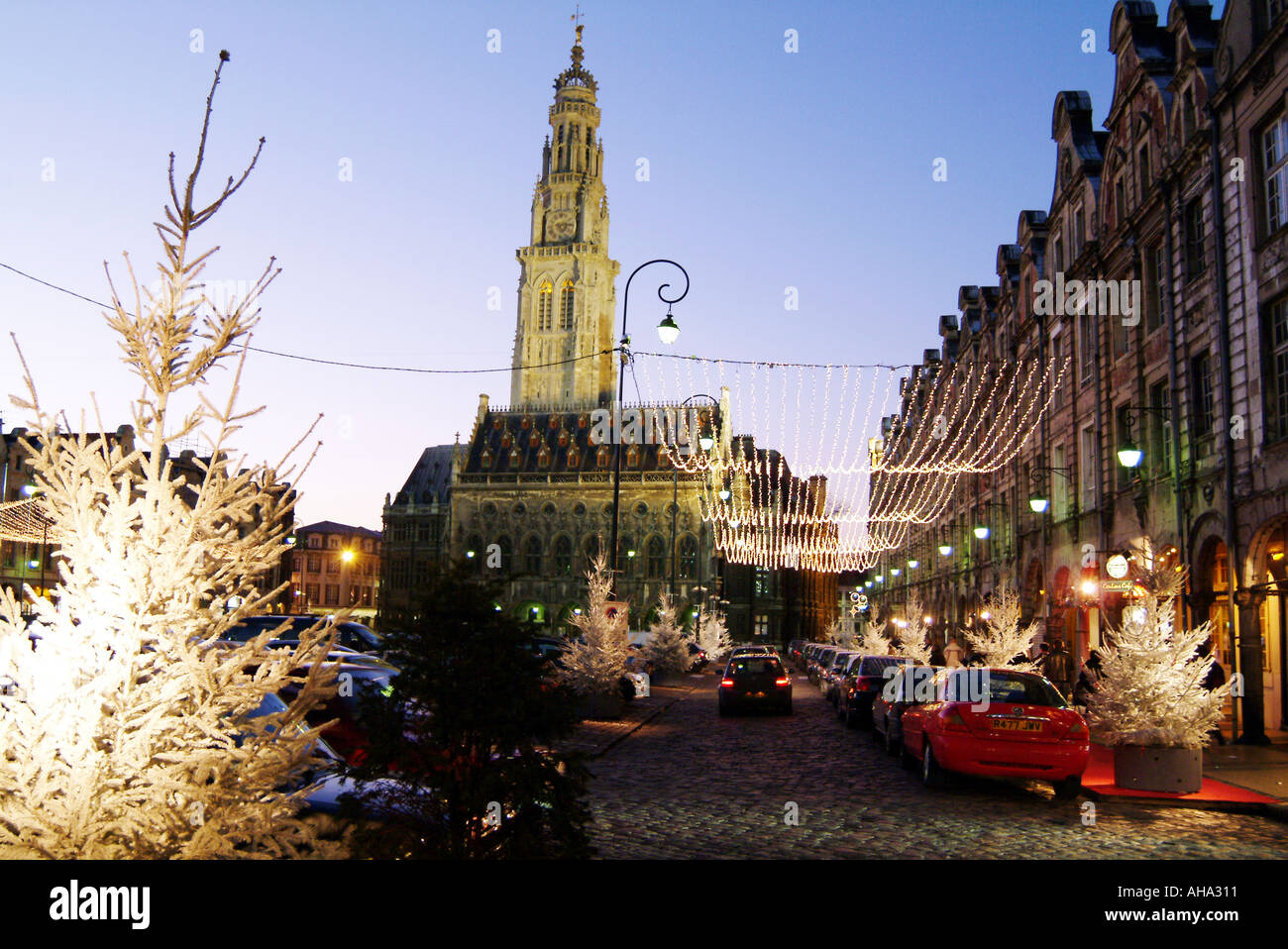 Arras Northern France Christmas Lights Town Hall Stock Photo Alamy