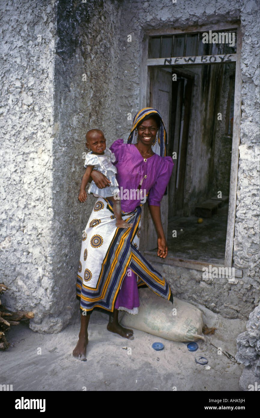 Paje village woman with baby son Zanzibar island East Africa Stock Photo