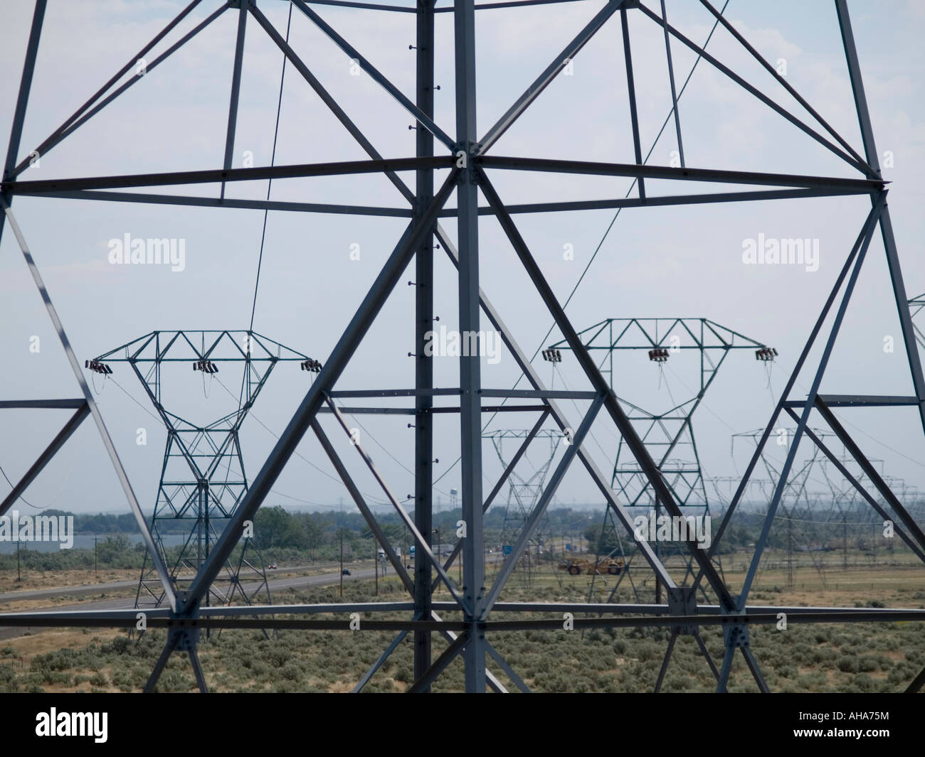 High voltage power lines Stock Photo Alamy