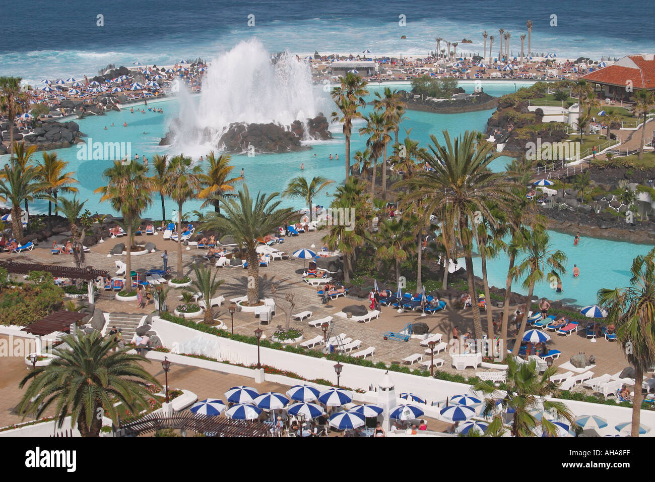 Lago Martianez,  Puerto de la Cruz,  Tenerife,  Canary Islands,  Spain. Stock Photo