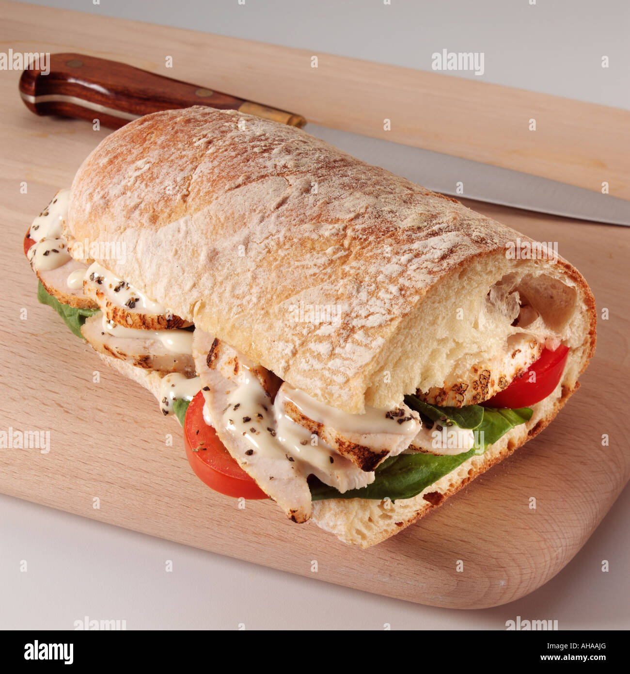 Char grilled chicken ciabatta sandwich hires stock photography and