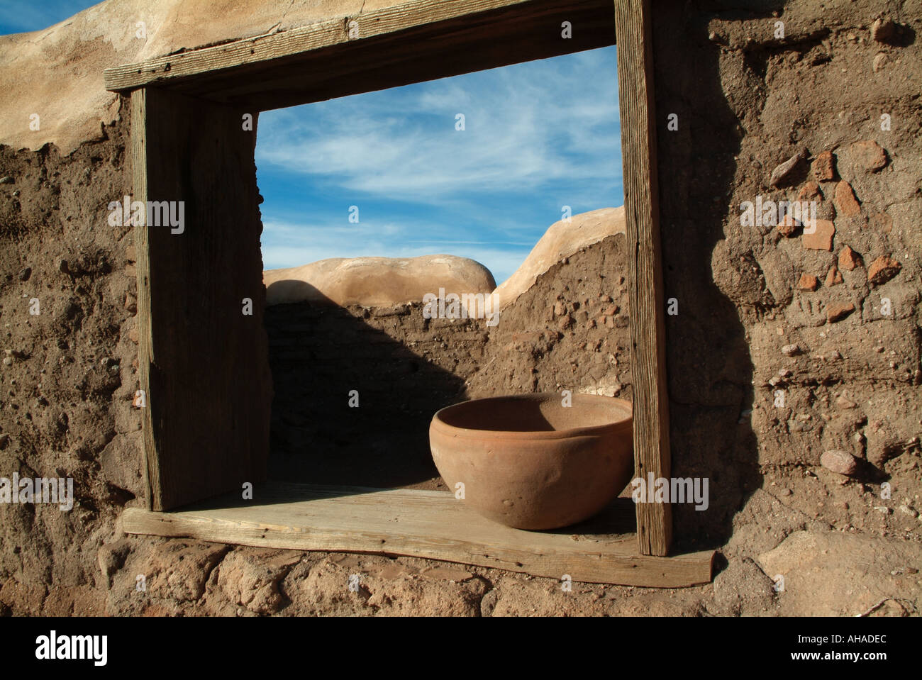 Pot in window Tumacacori National Historical Park Arizona Stock Photo