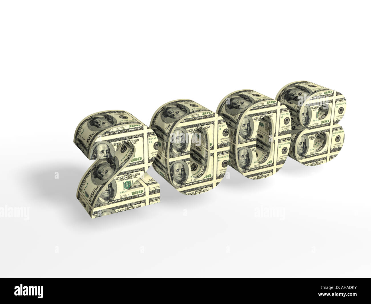 String 2008 US dollars painted on white background Stock Photo