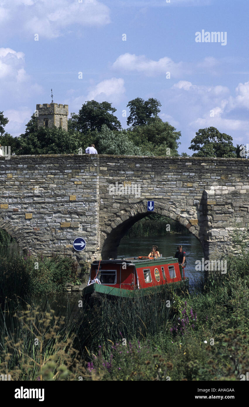 Narrowboat on River Avon at BidfordonAvon, Warwickshire, England, UK