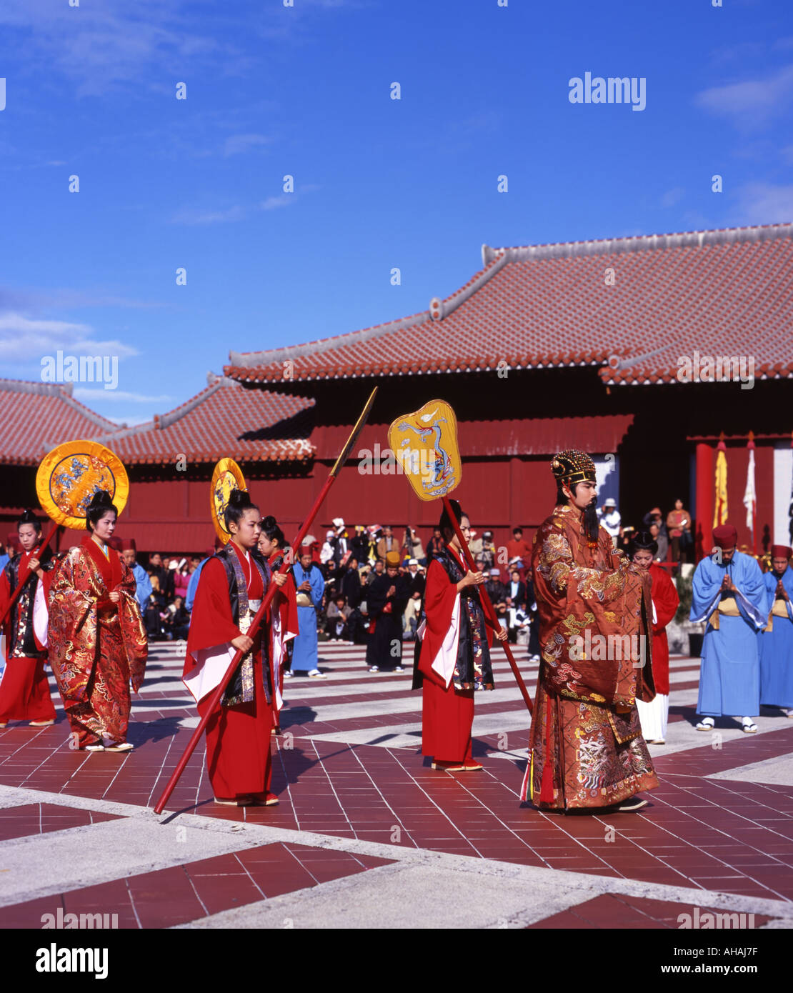 New Year Festival celebrations at Shuri Castle Naha UNESCO world heritage site Stock Photo