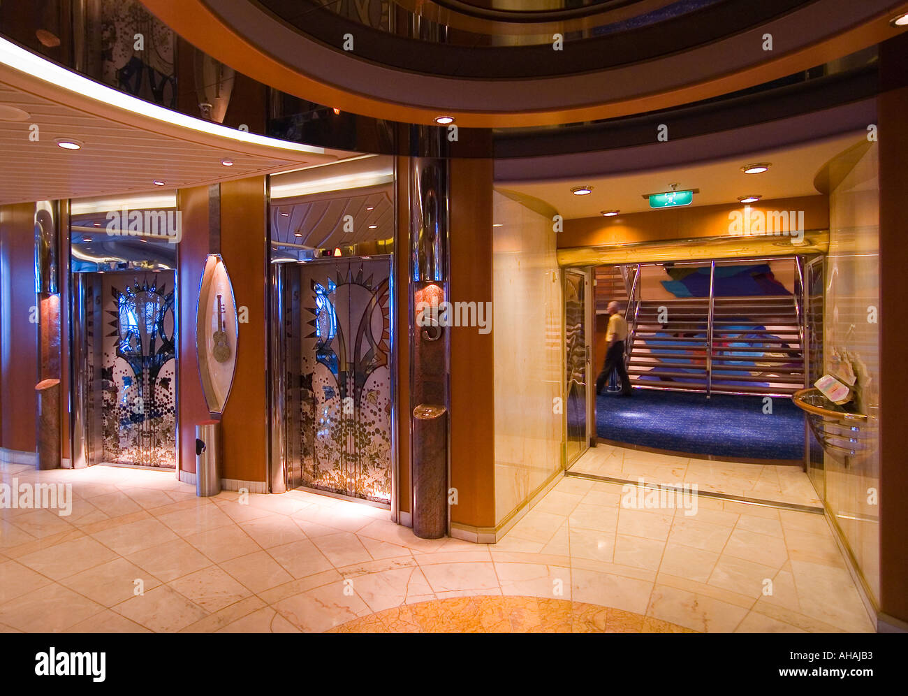 Beautiful work of marble and wood adorns the cruise ship Rhapsody of The Seas Stock Photo
