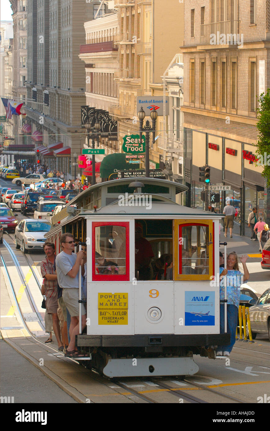 A San Francisco cable car ride through Union Square Stock Photo