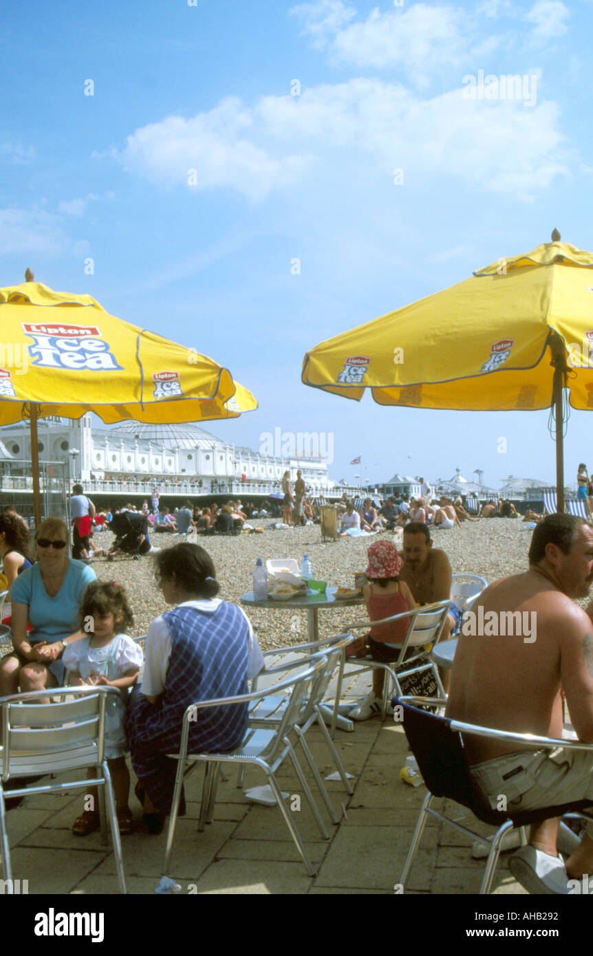 Beachside cafe on summers day at Brighton seafront UK Stock Photo