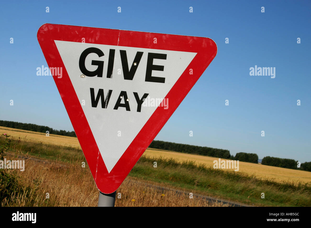 Give Way Sign Northumberland United Kingdom Stock Photo