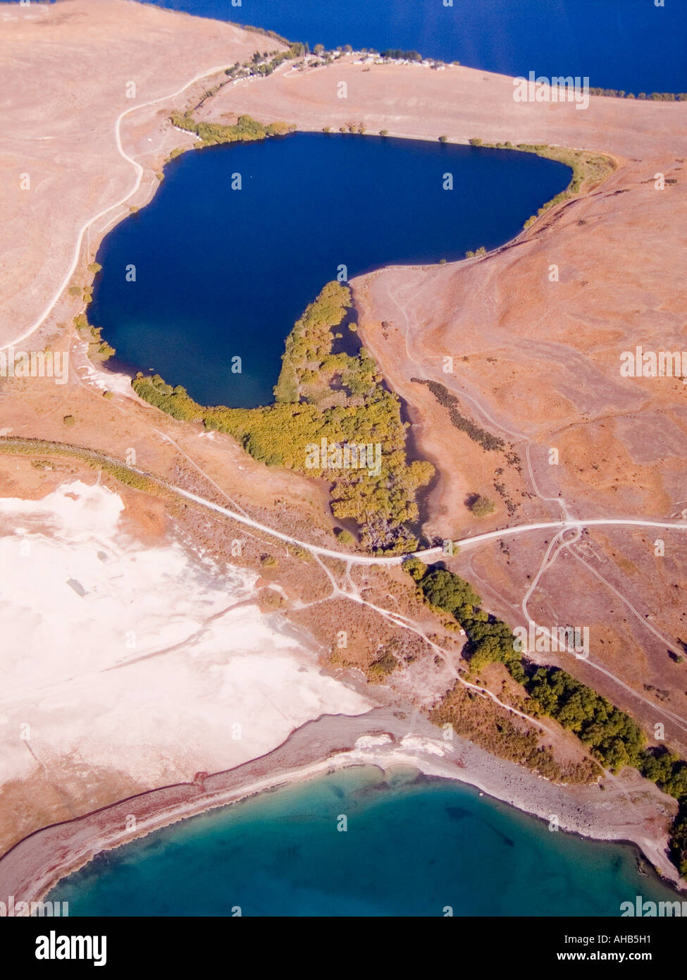 aerial view of landscape around lake tekapo south island new zealand ...