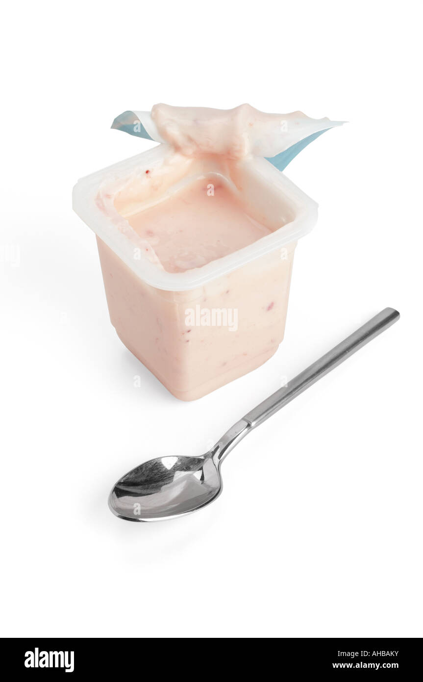 Strawberry yoghurt and spoon Stock Photo Alamy
