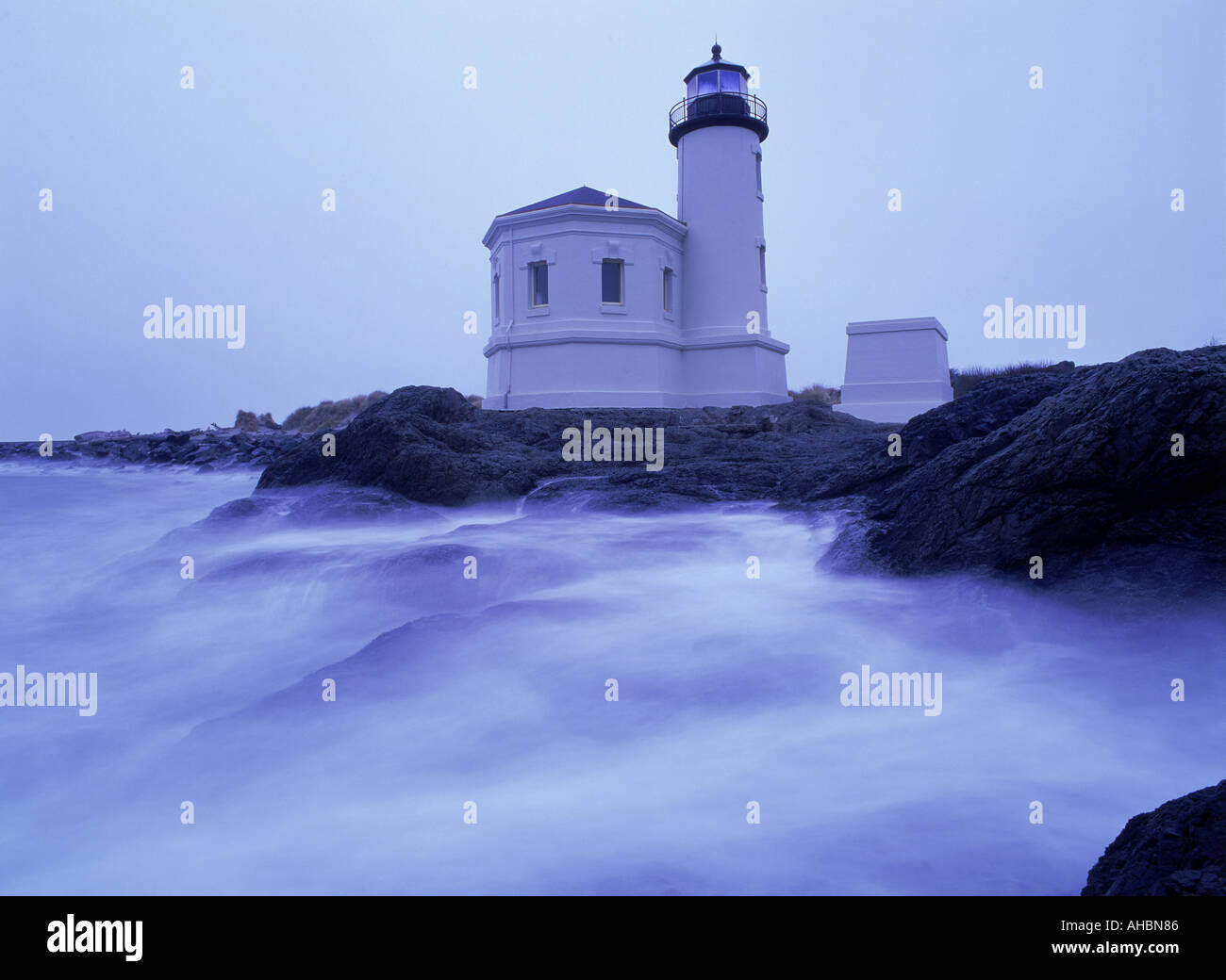 Coquille River Lighthouse at Bullards Beach State Park in Bandon Beach, Oregon Stock Photo