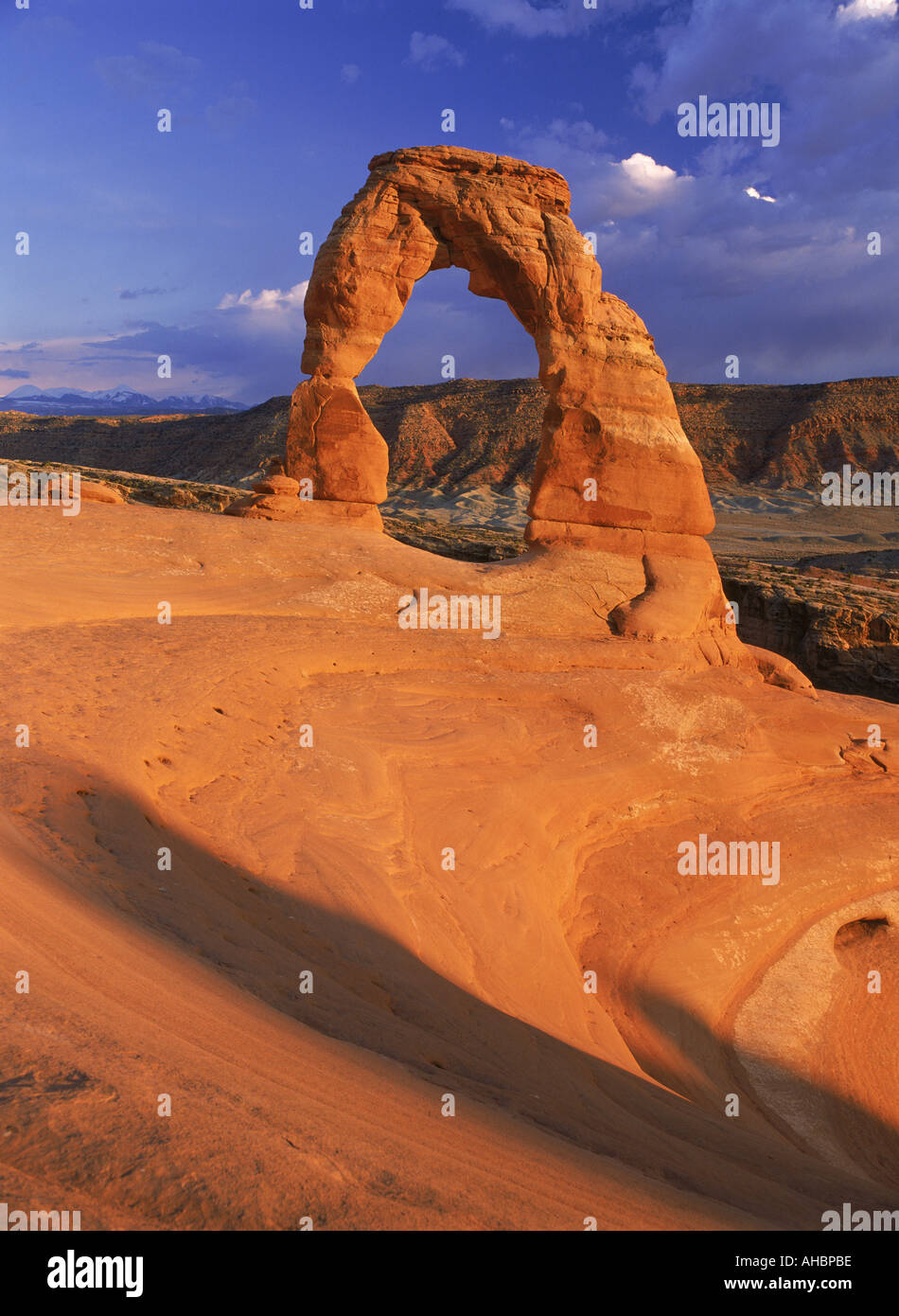 Delicate Arch at Arches National Monument in Utah at sunset Stock Photo