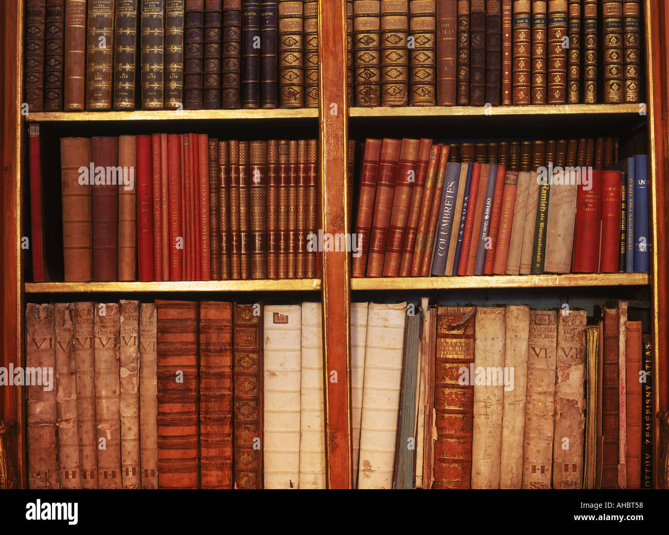 Shelves of old books in Philosophical Hall at Strahov Library in Strahov Monastery Prague Czech Republic Stock Photo