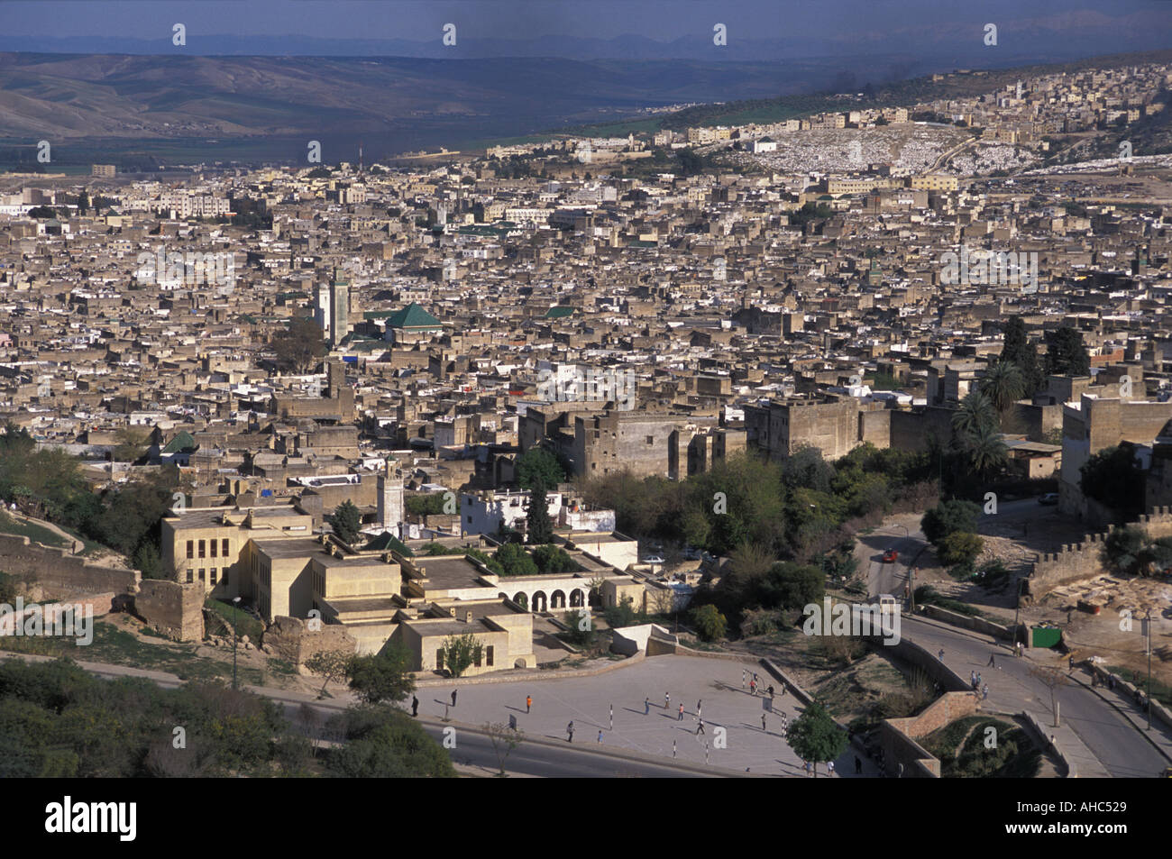 View of the imperial city of Fez seen from Borj Sud Kairouyine Mosque left of centre Morocco north Africa Stock Photo