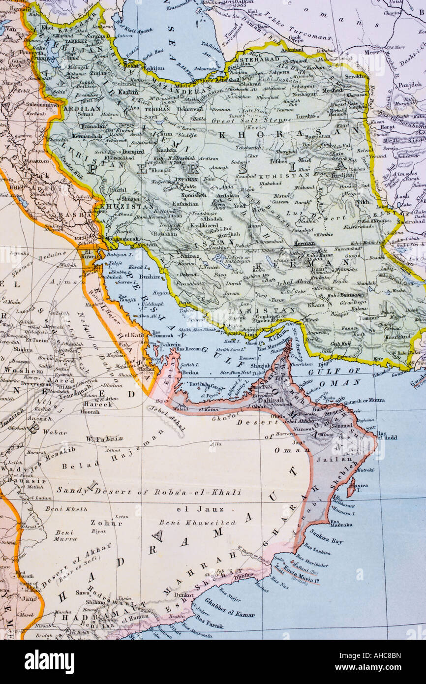 Partial map of the Middle East in the 19th century. Stock Photo