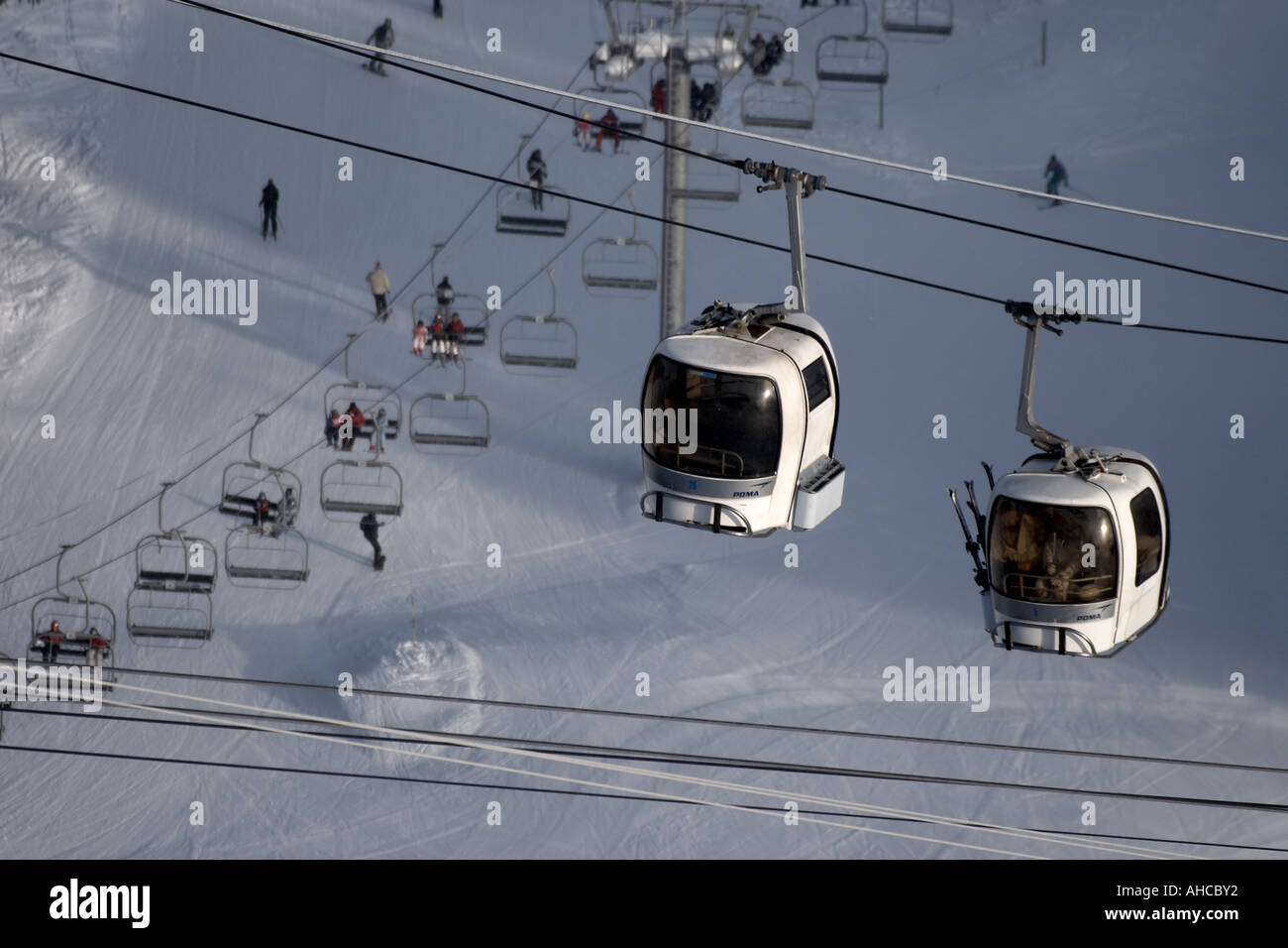 Telecabine du Pleney cable car with telesiege chair lift behind and ...