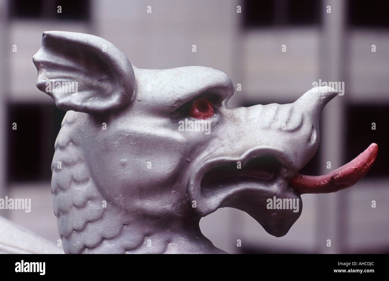 Silver dragon head - emblem of the City of London - on Holborn Viaduct, City of London, England Stock Photo